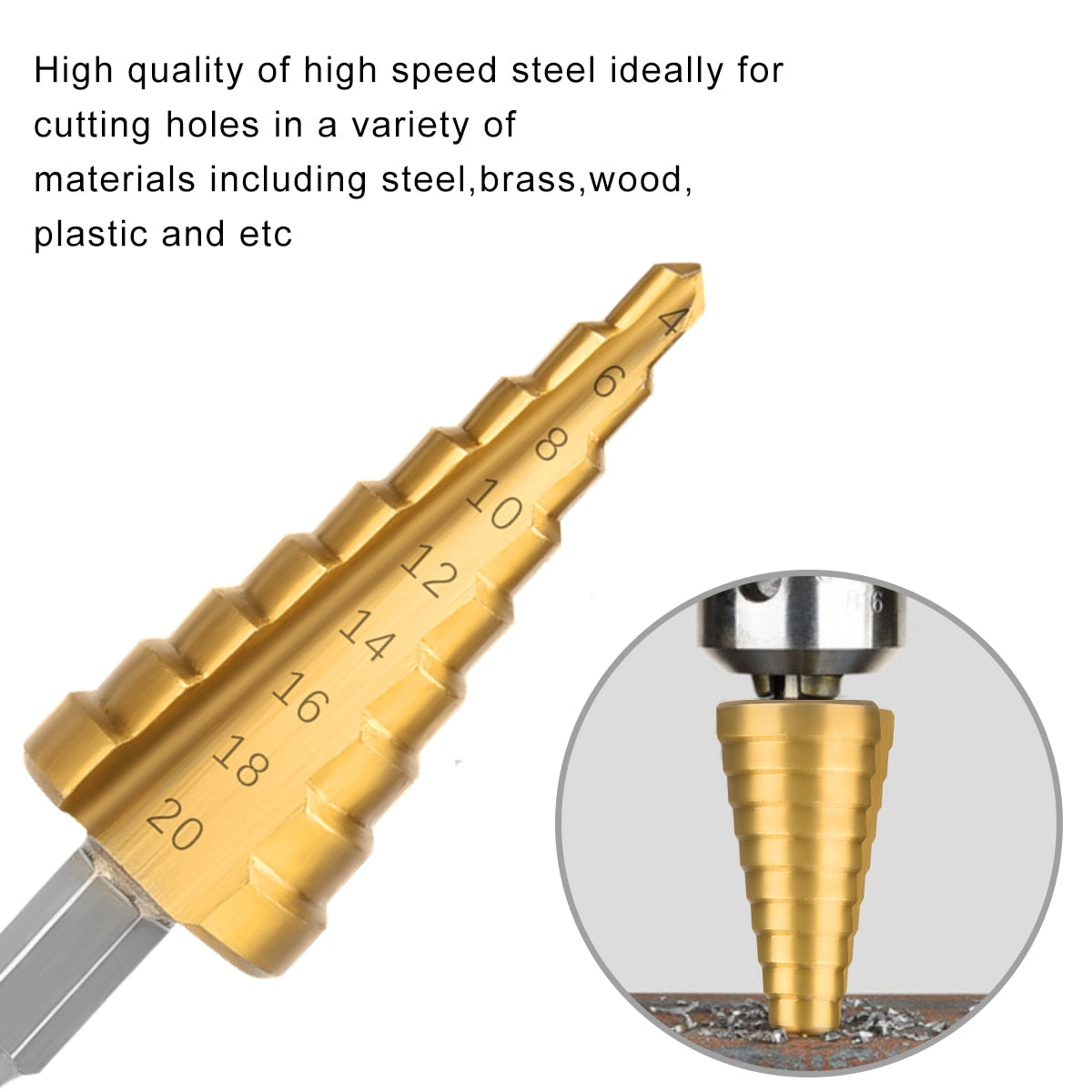 3Pcs/set 3-12mm 4-12mm 4-20mm HSS Straight Groove Step Drill Bit Titanium Coated Wood Metal Hole Cutter Core Drilling Tools Set